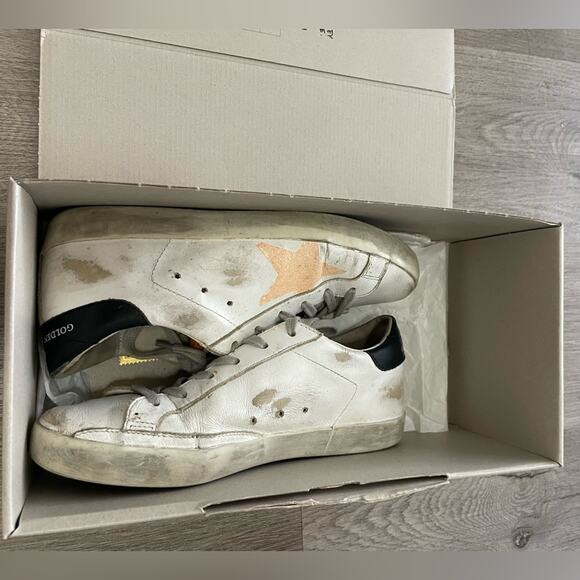 golden goose white & orange superstar low top sneakers tennis shoes size 37 - Picture 6 of 13